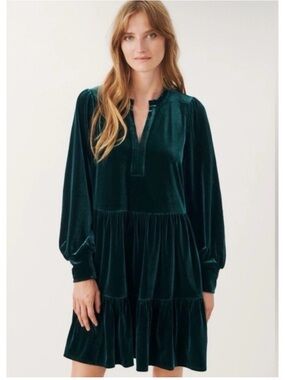 MSK Emerald Green Velvet Tiered Long Sleeve Dress Christmas - Size L